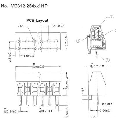 TERMINAL BLOCK 2X 8,5mm R2,54 TERMINAL BLOCK 2X 8,5mm R2,54